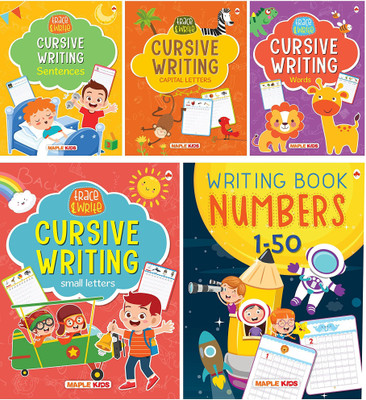 Cursive Writing Books - 2 (Set of 5 Books) (Practice) - Small Letters, Capital Letters, Words, Sentences, Number Writing 1-50(English, Paperback, Maple Press)