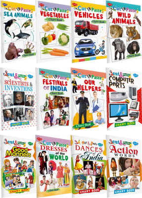 Pack Of 12 Cut and Paste Chart Books : Kids Learning Books, Activity Book for Kids, Fun Playing Book |(Paperback, SAWAN)