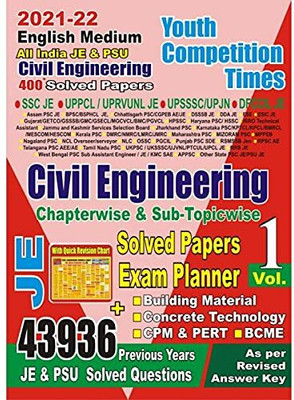 (English Medium)Civil Engineering Chapter-wise Solved Papers/Exam Planner vol 1 with formula chart(BOOK, YCT)