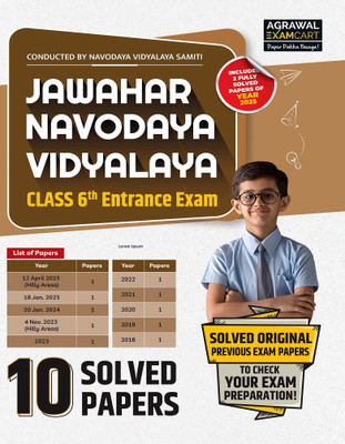 Examcart Jawahar Navodaya Vidyalaya (JNV) Class 6th Entrance Exam 2026 | 10 Solved Papers | Original Previous Year Papers with Detailed Solutions (English Medium)(Paperback, Examcart Experts)