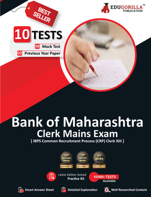 Bank of Maharashtra Clerk Mains (IBPS CRP PO/MT XIII) Book  - 2024 | 8 Full Length Mock Tests and 2 Previous Year Papers with Free Access to Online Tests(English, Paperback, Edugorilla Prep Experts)