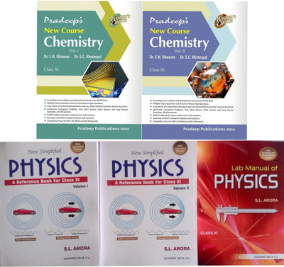 combo of book (Pradeep's New Course Chemistry for Class 11 + New Simplified Physics (Volume-1 & 2+ Lab Manual Of Physics)(Paperback, S.C. Kherpa, sl arora)