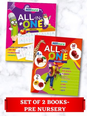 Mittsure All in one reading and writing book for Pre-nursery kids, set of 2 books with alphabet, numbers, general knowledge, rhymes, story, balgeet, khani, hindi varnamala(Staple Bond, Mittsure)