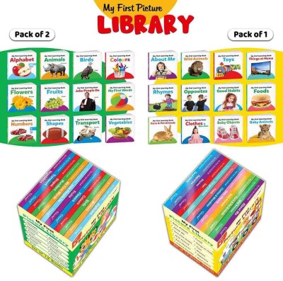 Essential Board Book Of All In One Box Set (Green and Yellow Edition) : My First Picture Library Box, Educational picture books for toddlers, Collection of 24 board books(Board Book, GO WOO)