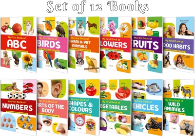 My First Picture Book Collection For Early Learning With 12 Topics (Waterproof, Dust-Resistant, Big Fonts, Laminated, Realistic Pictures) | Gift Set For Kids(Cards, GO WOO)