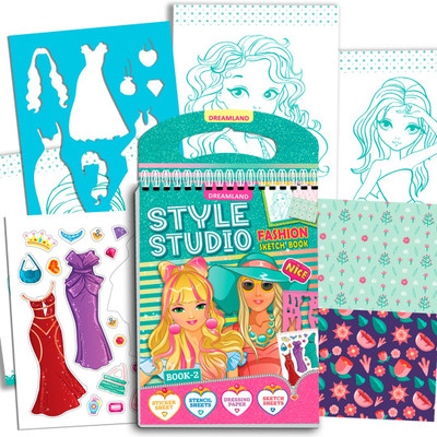 Style Studio Fashion Sketch Activity Book 2 for Girls Age 4-8 years– Creative Design Kit with Sticker Sheets, Stencil Sheets, Dressing Paper & Sketch Pages | Fun DIY Activity Book  - 1(Wiro Binding, Dreamland)
