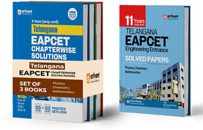 Arihant Telangana EAPCET Solved Paper 2025 (Set of 4) | 11 Years Solved Papers (2015–2025) & 8 Years Chapterwise Solutions (2018–2025) with 6 Practice Sets for 2026 | Physics, Chemistry, Mathematics | Telangana EAPCET Engineering Entrance Exam Preparation Books | English Medium(Paperback, Lochan Cha