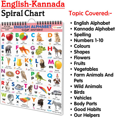 Chart Book Collections For Early Learning : Kids learning Chart book, My First ALL IN ONE SPIRAL CHART ENGLISH-KANNADA Kid's Chart book collection With 16 Topics(Spiral-bound, GOWOO)