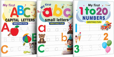 My First Capital Letters ABC, Small Letters abc and Numbers 1-20 Writing Fun : Writing Fun Tracing Book, Early Learning Writing Book, Learning to Write Book for Kids | Set of 3 Writing Books(Paperback, GO WOO)
