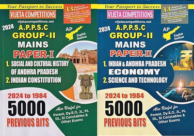 APPSC Group-II Mains Paper-I & II Social & Cultural History of Andhra Pradesh, Indian Constitution & Indian & Andhra Pradesh Economy, Science & Technology 5000 Previous Bits 1984-2024 | Set of 2 Books(Paperback, VIJETA TEAM) APPSC Group-II Mains Paper-I & II Social & Cultural History of Andhra Pradesh, Indian Constitution & Indian & Andhra Pradesh Economy, Science & Technology 5000 Previous Bits 1984-2024 | Set of 2 Books(Paperback, VIJETA TEAM)