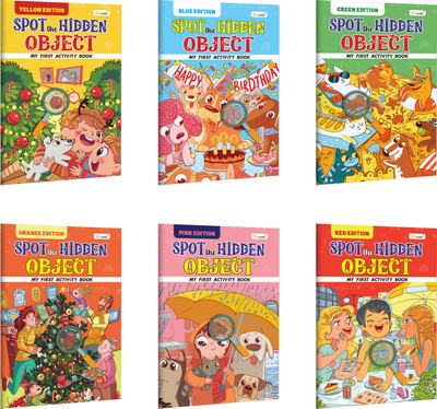 My First Activity Book Spot the Hidden Object – Yellow, Green, Blue, Pink, Orange and Red Edition :- Kindergarten learning activity book, Educational workbook for kids | Pack of 6 Activity books(Paperback, GOWOO)