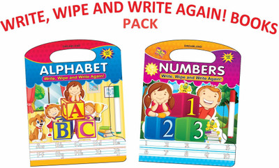Write and Wipe Books- Pack  - Featuring 16 pages of numbers 1 to 10, letters of alphabet A to Z with Marker pen(English, Paperback, unknown)
