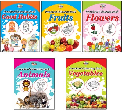 Preschool Colouring Books for Kids (Set of 5 Books) Copy Colouring Books | Good Habits | Fruits | Flowers | Animals | Vegetables(Paperback, Priyanka Verma)