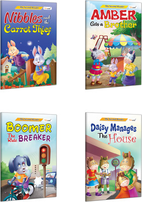 My Second Reader - Amber gets a Brother, Boomer the Rule Breaker, Daisy Manages the House and Nibbles and the Carrot Thief book : Children story book, Toddler storybooks for early learning(Pack of 4)(Paperback, GOWOO)