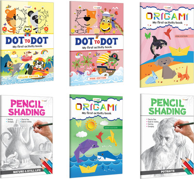 My First Activity Book -Dot to Dot and Origami (Pink and Yellow Edition), Pencil Shading-Nature & Still Life and Portraits :Kids activity book, Educational Activity Books for Toddlers| Pack of 6 books(Paperback, GOWOO)