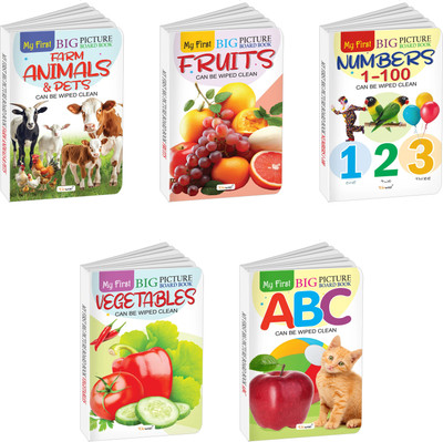 My First Big Picture Board Book ABC, Numbers 1-100, Fruits, Vegetables and Farm Animals & Pets : Board books for toddlers, Educational books for children, Toddler learning book | Pack of 5 board books(Board Book, GOWOO)