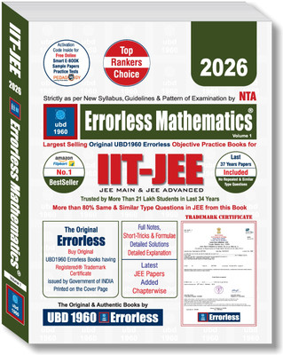 UBD1960 Errorless Mathematics for IIT-JEE (MAIN & ADVANCED) as per NTA (Paperback+Smart E-book)Updated New Edition 2026 (2 volumes) Original Errorless Self Scorer Book with Trademark Certificate(Paperback, Experienced, Expert Team of Teachers) UBD1960 Errorless Mathematics for IIT-JEE (MAIN & ADVANCED) as per NTA (Paperback+Smart E-book)Updated New Edition 2026 (2 volumes) Original Errorless Self Scorer Book with Trademark Certificate(Paperback, Experienced, Expert Team of Teachers)