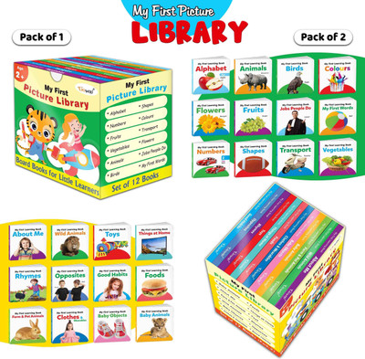 Toddlers learning library box set (Green and Yellow Edition) : Learning board book for kids, My First Picture Library Box, Library Boxset of 24 Board Books For Children(Board Book, GO WOO)