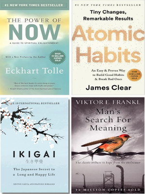POWER OF NOW,ATOMIC HABITS,IKIGAI AND MEN SEARCH FOR MEANING(Paperback, Eckhart Tolle, JAMES CLEAR, Héctor García,Heather Cleary, Viktor E. Frankl)
