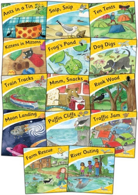 Jolly Phonics Little Word Books  - Group 1 - Ants in a Tin, Snip - Snip
Group 2 - Ten Tents, Kittens in Mittens
Group 3 - Frog's Pond, Dog Digs
Group 4 - Train Tracks, Mmm - Snacks
Group 5 - Rook Wood, Moon Landing
Group 6 - Puffin Cliffs, Traffic Jam
Group 7 - Farm Rescue, River Outing(English, Pap