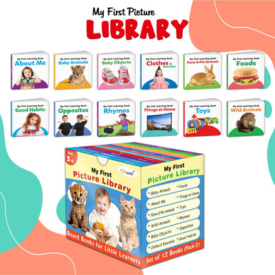 Gift Set For Kids Picture Library Box (Blue Edition) : Early Learning Picture Book Collections, Essential Board Book, Box Set Of 12 Board Books(Board Book, GO WOO)