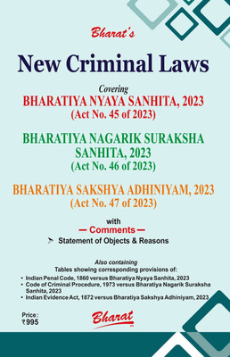 Bharat's New Criminal Laws – 1st Edition 2024,Bharatiya Nyaya Sanhita, 2023,Bharatiya Nagarik Suraksha Sanhita, 2023,Bharatiya Sakshya Adhiniyam, 2023(Paperback, Bharat)