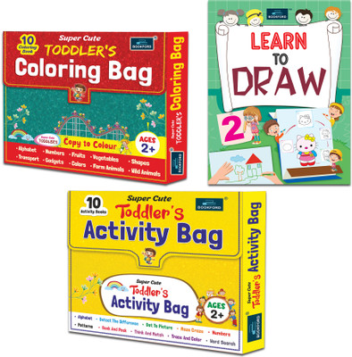 Super Cute Toddlers Activity & Coloring Bags + Learn to Draw - 2 Book (Set of 3)(Paperback, BOOKFORD)