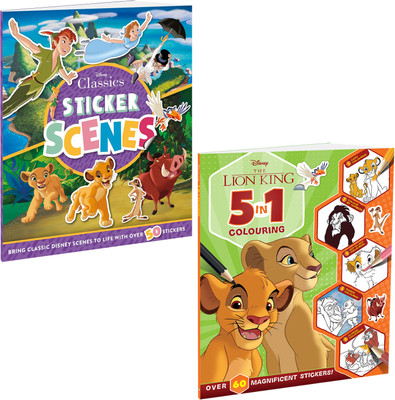 Disney The Lion King 5-in-1 Colouring and Disney Classics Sticker Book (Pack of 2 Books) | Stickers, Colouring and Activities for 5 to 8 Year Old Kids  - Bundle(Paperback, Disney)