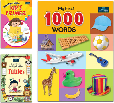 Learning Books for Kids (Set of 3) - My First 1000 Words, Young Minds Book of Multiplication Tables & Young Minds English Kid's Primer(Paperback, BOOKFORD PUBLICATIONS PVT. LTD.)