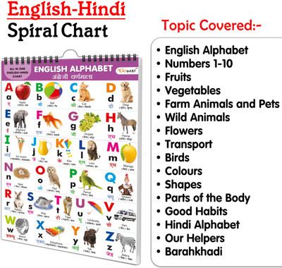 Toddlers learning library : Learning Chart for kids, My First ALL IN ONE SPIRAL CHART ENGLISH-HINDI With 16 Topics, birthday gifts for Toddler(Spiral-bound, GOWOO)