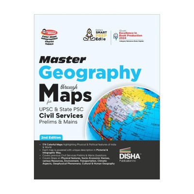 Disha Master Geography through Maps for UPSC & State PSC Civil Services Prelim & Main Exams 2nd Edition| Previous Year Questions PYQs | 105 Maps powered with 4 color, Expert�s Advice, Infographics, Charts & Tables |(English, Paperback, unknown)