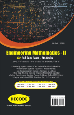 Decode Engineering Mathematics - II for SPPU 19 Course (FE - II - Common - 107008)(END SEM)(Paperback, DR. HARIBHAU R. BHAPKAR, A.R. TAMBE, DR. M.K. NIKAM, DR. S.N. KADLAG, DR. VANITA R. DADDI, SHITAL A. PATIL)