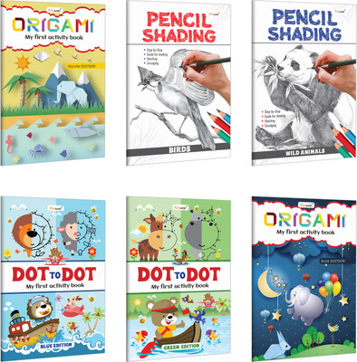 My First Activity Book - Dot to Dot and Origami (Blue and Green Edition), Pencil Shading - Birds and Wild Animals : Origami activity book, Children's Drawing and Shading Books | Pack of 6 books(Paperback, GOWOO)