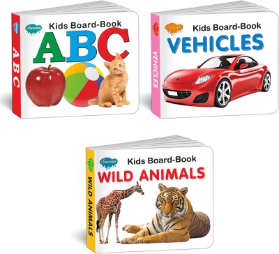 Early Learning Little Library Kids Toys Children Baby Books Set For 1 Year Old to 3 Year Old , Set of 3 Books - Alphabets, Vehicles, Wild Animals. Best Books For Toddlers.(Board Book, SAWAN)