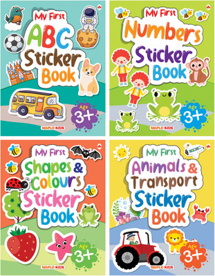 My First Sticker Books - Alphabet, Numbers, Shapes and Colours, Animals and Transport (Set of 4 Books) - Activity Books with 400+ stickers - Age 3+(English, Paperback, Maple Press)