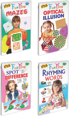 Kids Fun Time : Mazes, Optical Illusion, Spot the Difference and Rhyming Words book for kids : Fun time activity book for kids, Children's puzzle book and Kids' craft activity book | Combo of 4 book for children(Paperback, SAWAN)
