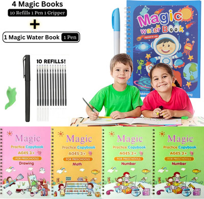 Water Magic Coloring Doodle Sank Book Combo Set with Water Magic Pen,Reusable, Quick Dry Painting, and Learn Write Cursive Writing Extreme Fun and Enjoy with Drawing for Kids(Paperback, water magic book)