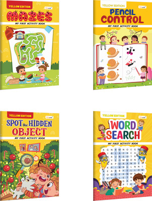 My First Activity Book – Word Search, Mazes, Pencil Control and Spot the Hidden Object – All in Yellow Edition :- Toddler fun learning activity book, Learning book for nursery kids | Pack of 4 Books(Paperback, GOWOO)