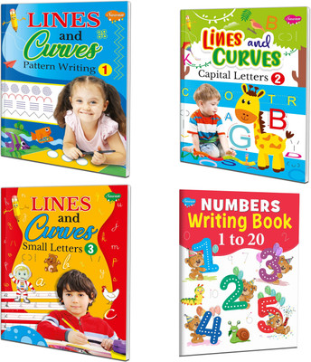 Numbers Writing Book (1 to 20), Lines and Curves–1 Pattern Writing, Lines and Curves–2 Capital Letters and Lines and Curves–3 Small Letters : Kids Learning Books, Writing Book, Capital and Small Letters Book, Read and Learn Book | Combo of 4 Books.(Paperback, SAWAN) Numbers Writing Book (1 to 20), Lines and Curves–1 Pattern Writing, Lines and Curves–2 Capital Letters and Lines and Curves–3 Small Letters : Kids Learning Books, Writing Book, Capital and Small Letters Book, Read and Learn Book | Combo of 4 Books.(Paperback, SAWAN)