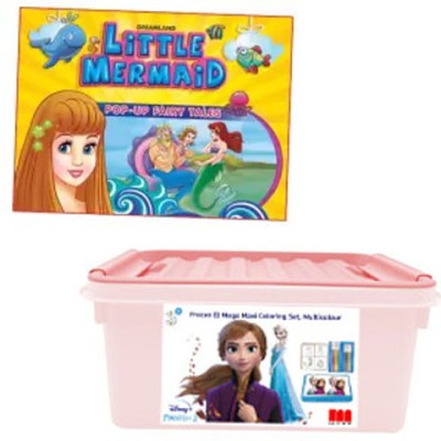 Combo of Pop-up Fairy Tales Pack - Little Mermaid and MULTIPRINT MEGA COLORING 60 FELT PENS FROZEN 2 in a Plastic Tub(Paperback, PANEL OF AUTHORS)