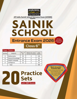 Examcart Sainik School Class 6th Entrance Exam 2026 | 20 Practice Sets with OMR Sheets | Based on Latest AISSEE Paper Pattern | Includes Maths, English, GK, Reasoning (English Medium)(Paperback, Examcart Experts)