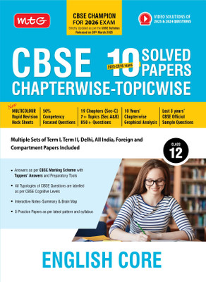 MTG CBSE 10 Years (2025-2016) Chapterwise Topicwise Solved Papers Class 12 English Core - CBSE Champion For 2026 Exam | Free Video Solution of PYQs | CBSE Sample Papers (As Per Latest Pattern)(Paperback, MTG Editorial Board)