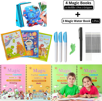 Water Magic Book (3 Book + 3 Pen) With Sank Magic Book (4 Book + 10 Refill + 1 Pen + 1 Grip) | Unlimited Fun with Drawing | Number Tracing Book for Preschoolers with Pen(Paperback, water magic book, sank magic book)