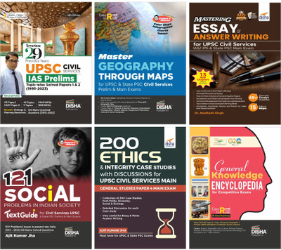 Combo (set of 6 Books) Disha's Bestseller 29 Years UPSC & State PSC Civil Services Solved Papers with 5 unique Books - Geography through Maps, Mastering Essay & Answer Writing, 121 Social Problems, 200 Ethics Case Studies & GK Encyclopaedia(Paperback, Mrunal Patel, Dr. Awdhesh Singh, Ajit Kumar Jha, Combo (set of 6 Books) Disha's Bestseller 29 Years UPSC & State PSC Civil Services Solved Papers with 5 unique Books - Geography through Maps, Mastering Essay & Answer Writing, 121 Social Problems, 200 Ethics Case Studies & GK Encyclopaedia(Paperback, Mrunal Patel, Dr. Awdhesh Singh, Ajit Kumar Jha,