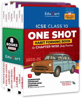 Educart ICSE Class 10 One Shot Question Bank 2026 – Physics | Chemistry | Mathematics | Biology | English 1 and 2 | Geography and History & Civics (Set of 8 Books) for 2025-26 Exam(Paperback, Sir Tarun Rupani, Educart)