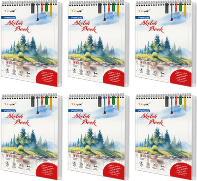 A4 Premium Sketch Book : Set of 6 Top Spiral-Bound Sketchpad for Artists, (36 Sheets) Sketching and Drawing Acid Free Paper (140 GSM)(Paperback, GO WOO)