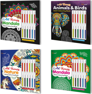 Art Therapy Mandala Adult Colouring Book-1, Book-2, Animals & Birds and Nature Mandala Set of 4(Paperback, GO WOO)