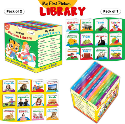 My first picture library box (Green and Yellow Edition) : Educational picture books for toddlers, Non-Tearable, Dust free, Water resistant Learning board book for kids, Collection of 24 board books(Board Book, GO WOO)