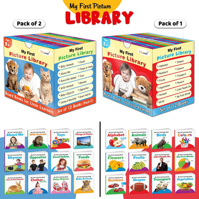 My first picture library box (Red and Blue Edition) : Learning board book for kids, Educational picture books for toddlers, Collection of 24 board books(Board Book, GO WOO)