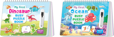 My First Dinosaur and Ocean Busy Puzzle Books : Activity Binder book for kids, Spiral binding book, Toddlers sticker activity book, Montessori Book with hook and loop, Preschool activity book | Combo of 2 Busy Puzzle Books(Paperback, GO WOO)